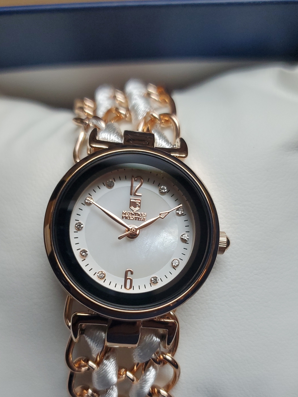 Women's Rose Gold and White Chain-Link Watch